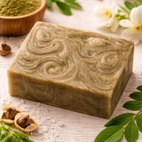 Naturlig Moringa tvål för känslig hud, handgjord ekologisk hudvård, hanmade soap for face body and skin. Perfekt for gift
